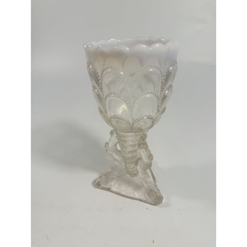 Footed Vase Glass Northwood Beads and Bark White Opalescent Vase Decorative Cup - Picture 7 of 16